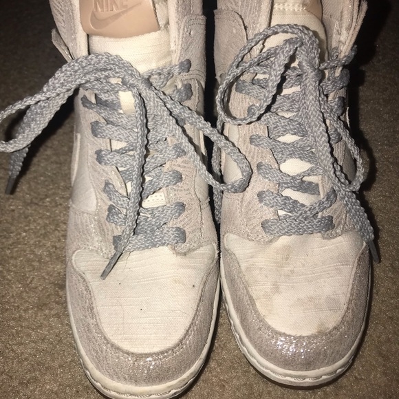 White and silver Nike Sky High Sneaker Wedges - Picture 2 of 4